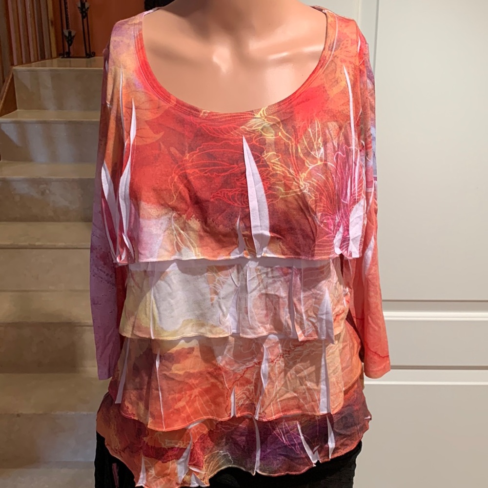 COLDWATER CREEK.‎ Women’s multicolored polyester blouse. 3/4 Sleeve. Laye…
